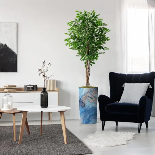 Vista 11 de Árbol artificial en macetero con efecto de granito moderno, palmera tropical areca artificial de seda para decoración del hogar en interiores