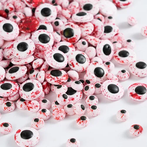 Vista 15 de Gránulos de globo ocular sangriento para decoración de pasteles, huesos de perro rojos, globos oculares comestibles para cupcakes, helado, dulces