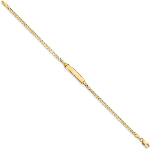Vista 2 de Pulsera de identificación de eslabones cubanos de oro amarillo macizo de 14 quilates, etiqueta de identificación grabable, con cierre seguro
