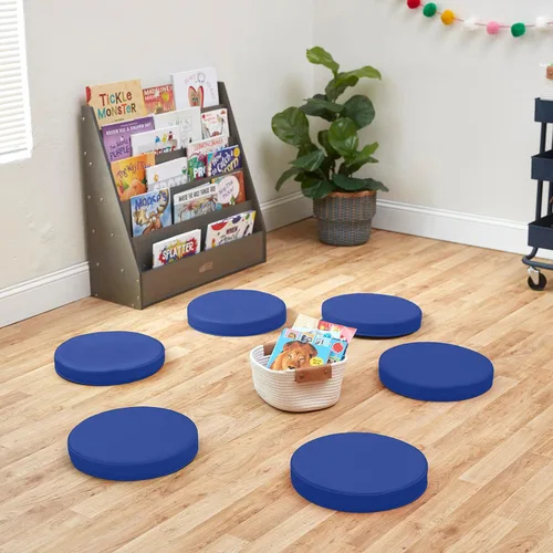 Vista 10 de ECR4Kids SoftZone - Cojines de suelo, redondos, asientos flexibles, color azul, 6 piezas