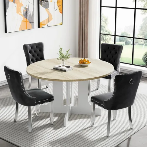 Vista 11 de Juego de mesa de comedor extensible marrón de 63 a 78.74 pulgadas para 4, juego de mesa de comedor de 5 piezas con 4 sillas, mesa de cocina