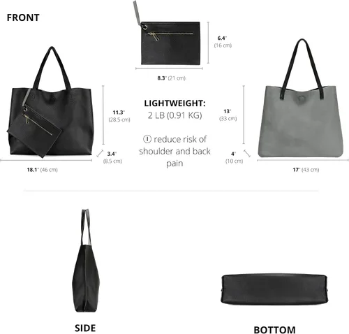 Vista 3 de Elegante bolso de mano reversible H1842 Negro/Gris