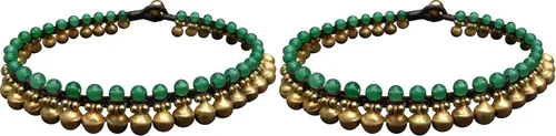 Vista 6 de Infinityee888 - Tobillera moderna de moda de jade verde y latón, 10 pulgadas, tejida con cordón de cera, hermoso estilo bohemio hippie hecho a mano