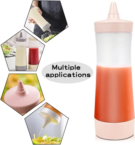 Vista 5 de DOERDO - 3 botellas de plástico para salsa, condimentos, ensalada, aderezo, salsa de tomate, aceite de oliva, barbacoa, 12 onzas con tapa