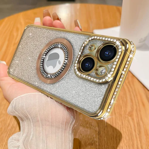 Vista 13 de Losin Funda magnética compatible con iPhone 15 Pro Max con purpurina compatible con MagSafe Funda de lujo con diamantes de imitación con logotipo