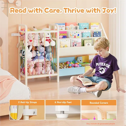 Vista 5 de B5 - Estantería infantil y almacenamiento de juguetes, estante para libros para habitaciones de niños, estantes para libros para niños pequeños