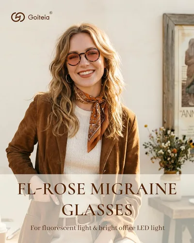 Vista 2 de Goiteia Rose Migraine Glasses for Fluorescent, Rounded Square Acetate Frame Tortoise Frame