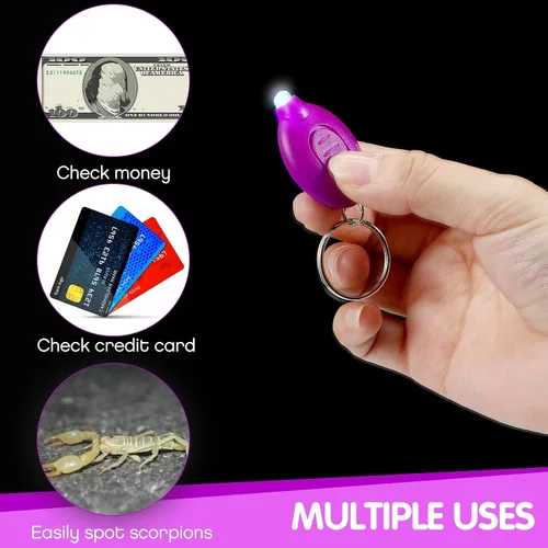 Vista 4 de 50 mini llavero UV LED linterna 395nm luz UV llavero luz negra linterna portátil llavero UV linterna linterna para mascotas orina pasaporte tarjeta