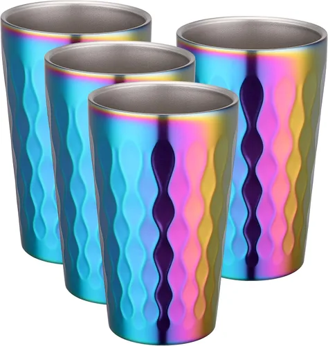 Vista 27 de Beasea Vaso aislado de acero inoxidable, juego de 4 vasos de acero inoxidable dorado de 10 onzas, vasos apilables de metal de doble pared