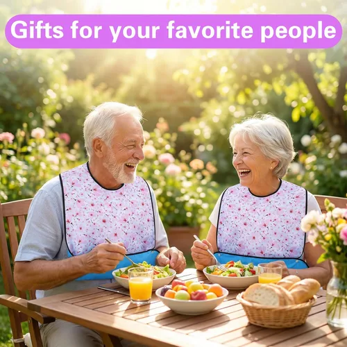 Vista 6 de Baberos para adultos mayores, baberos lavables para adultos, babero de flores reutilizable para adultos que comen adultos mayores, protector de ropa