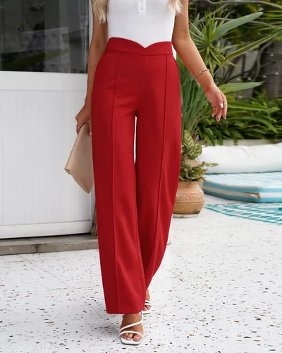 Vista 7 de Vetinee Pantalones de vestir para mujer, estilo casual, de cintura alta, pierna ancha, para trabajo, oficina, pantalones elásticos