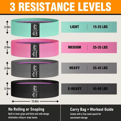Vista 3 de Bandas de resistencia de tela para entrenar - Bandas de ejercicio para mujeres y hombres, bandas de trasero para piernas y glúteos, yoga, pilates