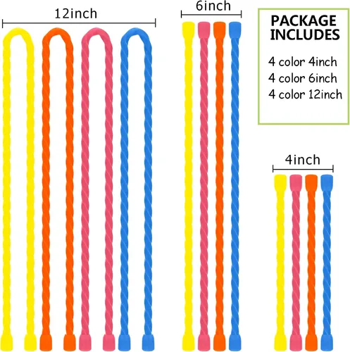 Vista 2 de 12 bridas de silicona reutilizables de 4, 6, 12 pulgadas, correas de sujeción de silicona reutilizables con núcleo de acero para agrupar