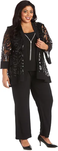 Vista 5 de Conjunto de tres piezas con chaqueta de columpio de lentejuelas y collar desmontable - Petite