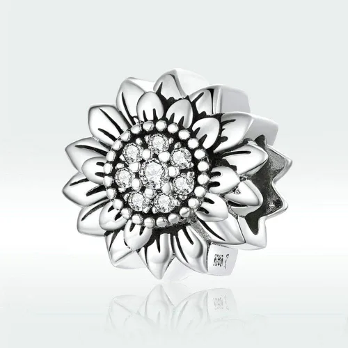 Vista 2 de Abalorio de girasol de plata de ley 925 con diseño de sol para pulsera Pandora (Girasol A), Plata esterlina