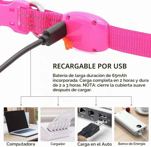 Vista 4 de Collares de perro con luz Visinite para perros pequeños, collar de perro LED recargable, collar de perro iluminado totalmente ajustable, collares