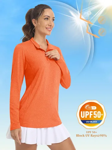 Vista 3 de MAGCOMSEN Camisetas de manga larga para mujer, con cremallera de 14, protección solar UPF 50+, secado rápido, para senderismo, atletismo