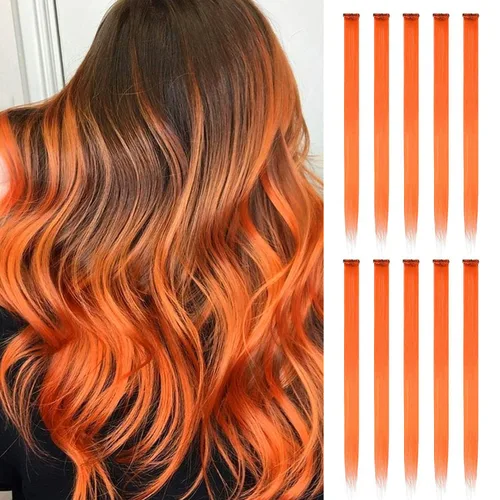 Vista 9 de FESHFEN Juego de 12 extensiones de cabello con clip, color negro, con clip, con purpurina, kit de accesorios coloridos para mujeres, de 20 pulgadas