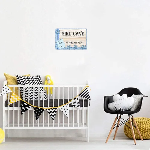 Vista 3 de WEIMEILD Letrero de metal de madera personalizado con texto en inglés "Girl Cave No Boys Allowed Except Dad" 1479