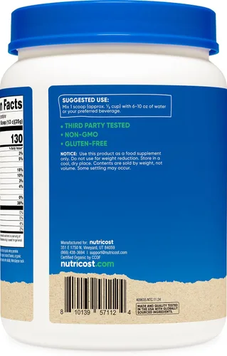 Vista 4 de Nutricost Concentrado de proteína de suero orgánico, sabor a mantequilla de maní de chocolate, (1 libra), sin gluten, sin OMG