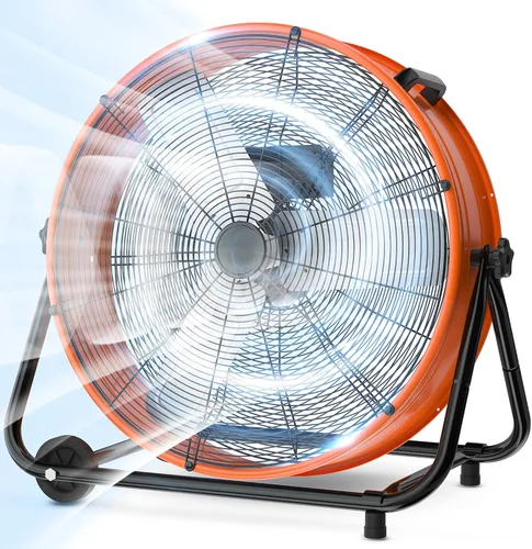 Vista 11 de LifePlus Ventilador de Tambor Industrial de 24 Pulgadas, Ventilador de Piso de Taller de Alta Velocidad, 3 Velocidades, Circulador de Aire de Metal