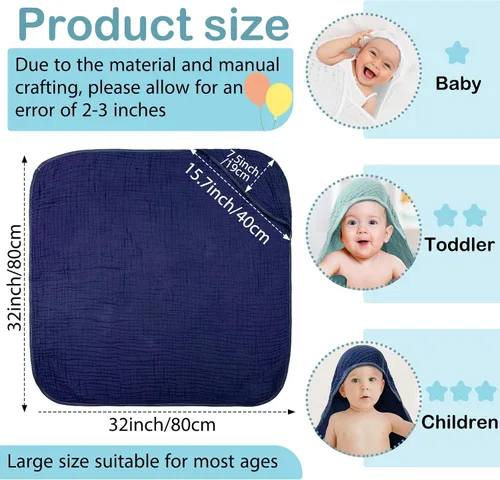 Vista 2 de Peryiter 6 piezas de toallas de muselina con capucha para bebé, toalla de baño de 81x81 cm de algodón para recién nacidos, mantas de bebé