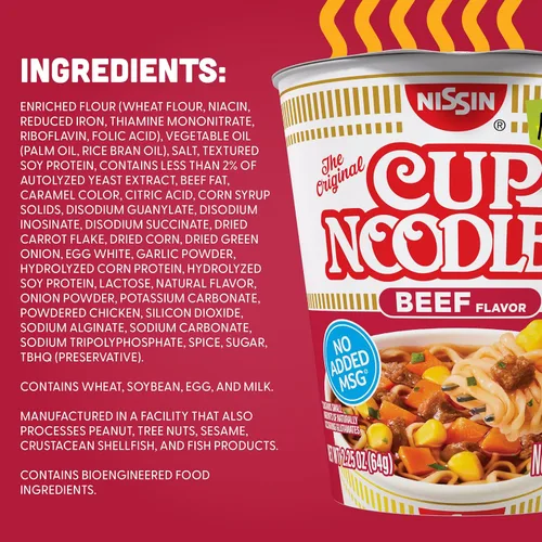 Vista 3 de Nissin Cup Noodles Sopa, Sabor a Carne de Res, Vasos de Papel Aptos para Microondas, Ramen Instantáneo, 2.25 Onzas (Paquete de 12)
