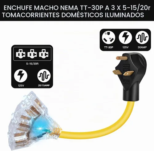 Vista 2 de Adaptador de distribución RV de 30 amperios a 110 V, 20 amperios, NEMA TT