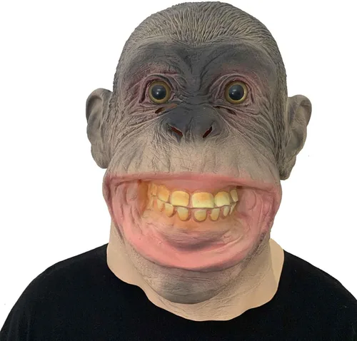 Vista 2 de Máscara de mono divertido de animal gorila espeluznante Halloween Cosplay látex aterrador realista máscara extraña para adultos