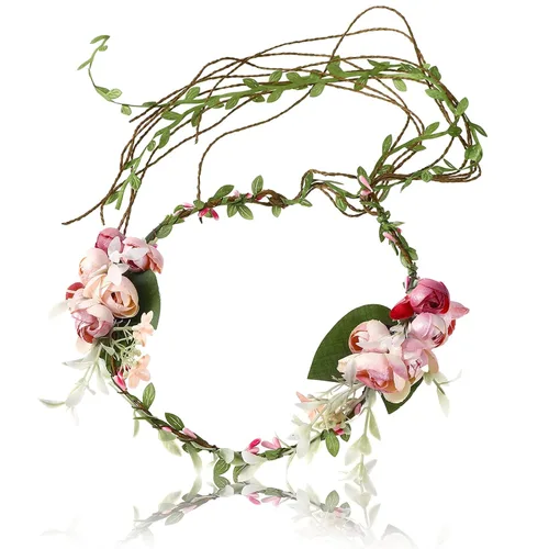 Vista 12 de Corona de flores sintéticas para mujer, diadema floral para novia Azul-1