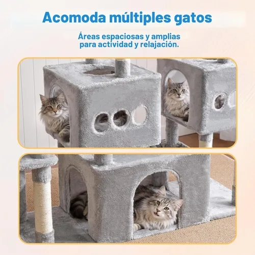 Vista 4 de Hey-brother Torre de árbol para gatos, postes rascadores de sisal grande con plataforma grande, 3 amplios condominios, hamaca de felpa, juguete