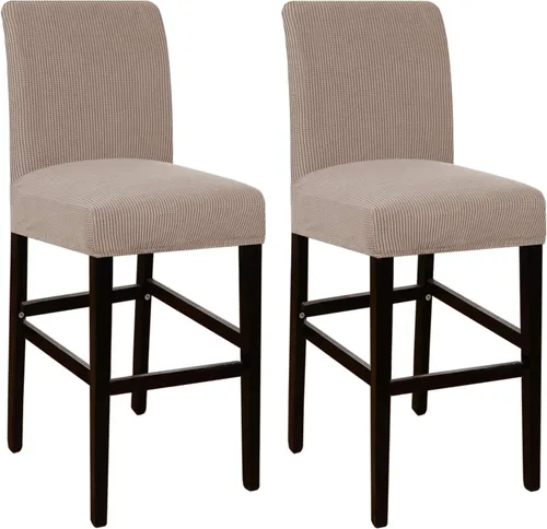 Vista 23 de Flamingo P Fundas de taburete para sillas de comedor, fundas de asiento de tela jacquard elástica con parte inferior elástica extraíble, juego de 2