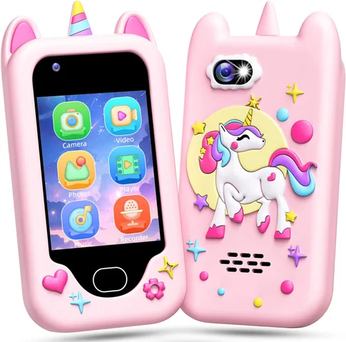 Vista 14 de Lapare Teléfono infantil para niños, teléfono de juguete con pantalla táctil con doble cámara, música y juegos, teléfono de juguete de aprendizaje