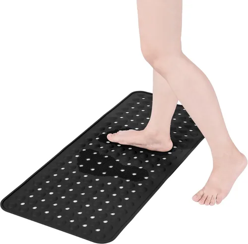 Vista 9 de Tapete de silicona antideslizante para bañera de 36 x 16 pulgadas, con orificios de drenaje y ventosas, tapetes mejorados para bañera y ducha, Negro