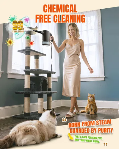 Vista 4 de Limpiador de vapor de mano para el hogar, limpiador de vapor presurizado instantáneo de calor de 15 segundos, tanque ligero de 22.1 onzas líquidas