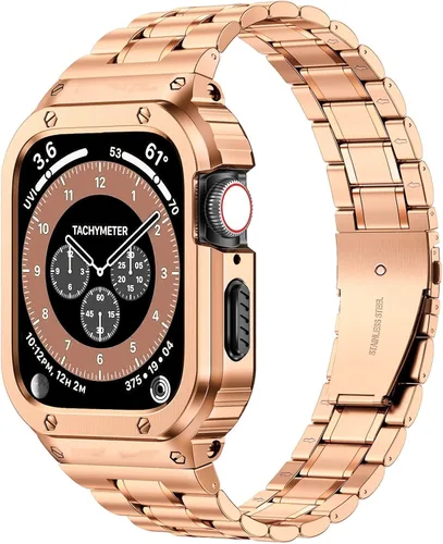 Vista 8 de MioHHR Correa de Acero Inoxidable para Reloj con Estuche Compatible con Correas de Apple Watch 40/41 mm, Correa Resistente con Cubierta Protectora