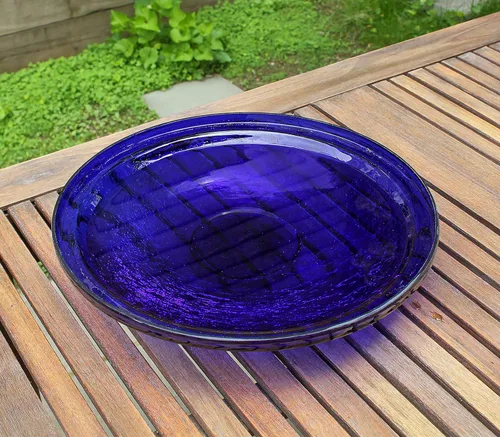 Vista 3 de Achla Designs Cuenco de vidrio agrietado, 14 pulgadas, azul cobalto