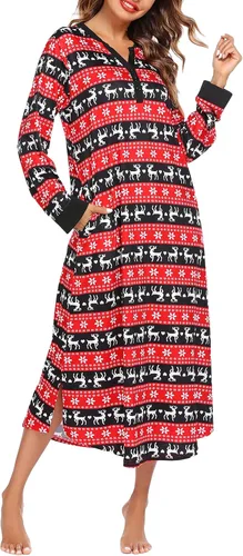 Vista 2 de Ekouaer Camisón largo para mujer con cuello en V, ropa de dormir de longitud completa con bolsillos
