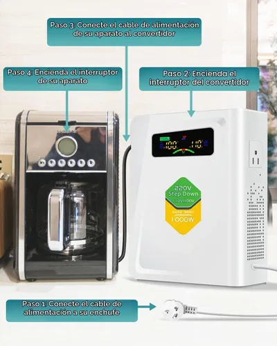 Vista 6 de Transformador de 220 V a 110 V de 1000 W, convertidor de voltaje de energía sin ruido, con diez funciones de protección, adecuado para máquinas