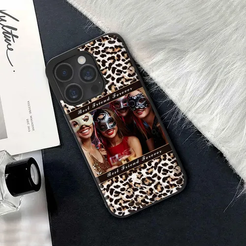 Vista 6 de Fundas personalizadas para iPhone y Samsung Photo Collage VS Leopard Print Case para amigas y mujeres