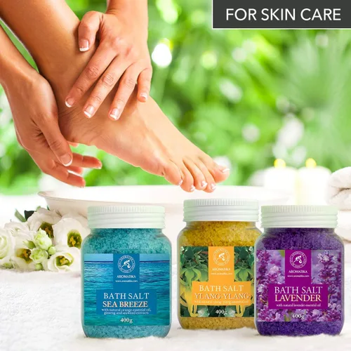 Vista 8 de Juego de sales de baño de 42 onzas - Lavanda - brisa marina - Ylang-Ylang - Aceite esencial 100% natural - Lo mejor para un buen sueño - Alivio
