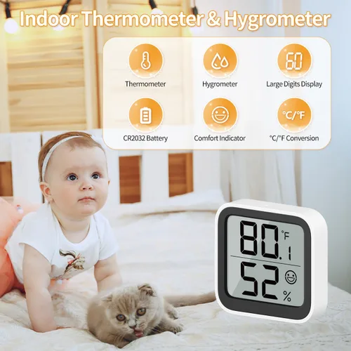 Vista 2 de NOKLEAD Termómetro Medidor de Humedad Interior Mini Higrómetro Monitor Dispositivo de Medición de Temperatura de Habitación con Icono de Cara