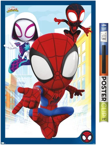 Vista 17 de Marvel Spidey and His Amazing Friends - Póster de pared grupal, 22.4 pulgadas de largo x 14.7 pulgadas de ancho, versión enmarcada de madera