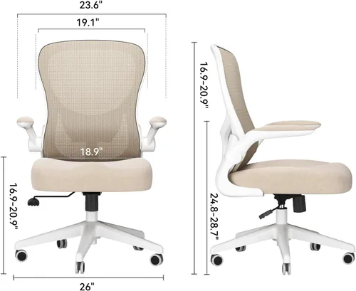 Vista 2 de Hbada Silla de oficina ergonómica, sillas de escritorio de oficina con ruedas silenciosas de poliuretano, silla de computadora de malla transpirable