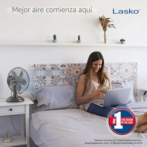 Vista 2 de Lasko Ventilador de mesa oscilante, portátil, 3 velocidades silenciosas, para dormitorio, cocina y oficina, 17 pulgadas, bronce, R12210