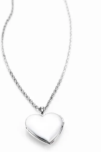 Vista 2 de Collar con medallón de corazón de unicornio Colgante de animal con purpurina brillante Almacenamiento interior secreto Cadena de tono plateado