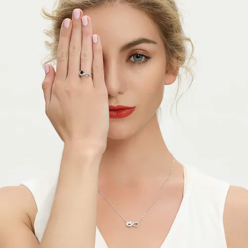 Vista 29 de Anillo Jo Wisdomo de compromiso. de plata esterlina, con corazón e infinito, anillo de amistad, para ella