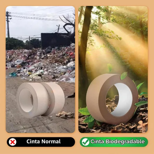 Vista 3 de TAPEBEAR Cinta de papel kraft ecológica, cinta de papel kraft biodegradable, cinta de embalaje writable reciclable, superficie sin revestimiento