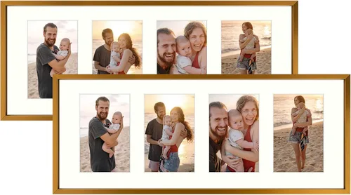 Vista 37 de Golden State Art, Marco de collage de aluminio de 4 x 6, muestra fotos de 6 x 4 con tapete de 2 aberturas o una foto de 8 x 10, vidrio real, Negro