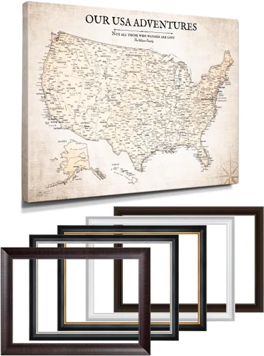 Vista 94 de IPIC - Lienzo con mapas de EE. UU. para decoración de pared, mapa con pin de empuje para marcar viajes, mapa de viaje impreso de EE. UU.